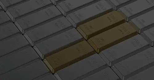 Image of Silver and Golden Bullion Bars layed as tiles